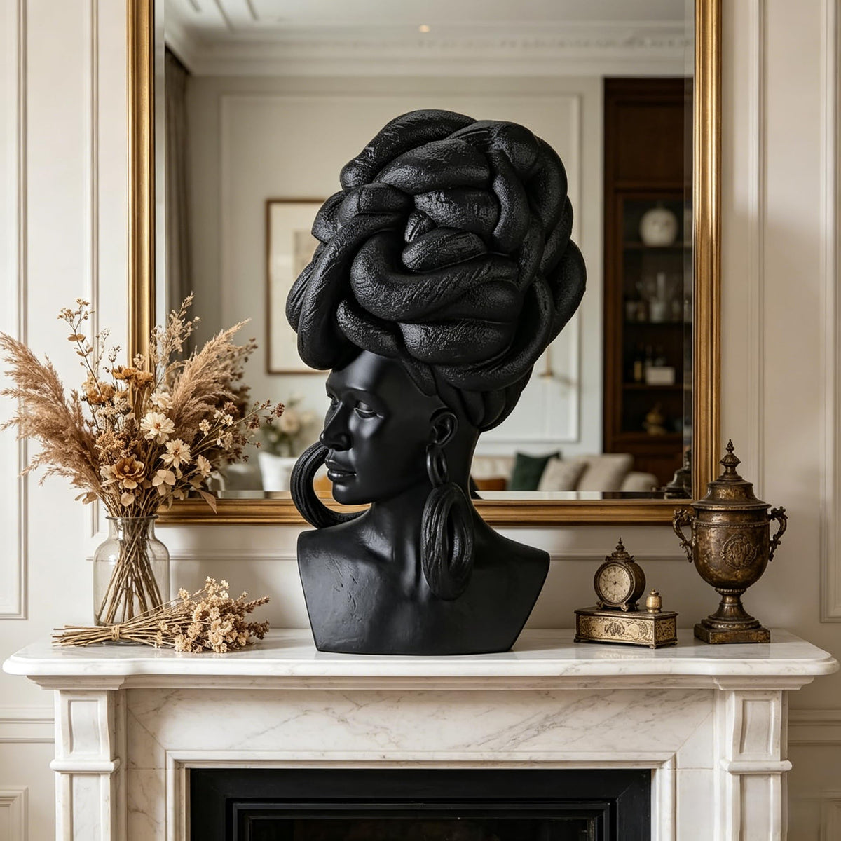 African American Woman Bust Statue – 23.5" Large Decorative Sculpture for Home Decor | Handcrafted Resin Afrocentric Art Piece for Living Room Office Shelf, Unique Black Female Bust Present
