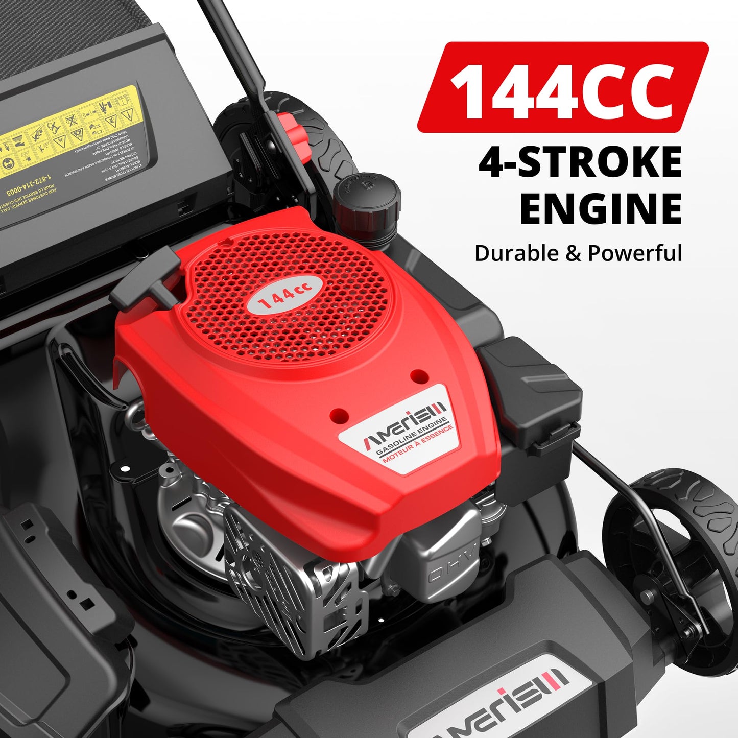 AMERISUN 21" Gas Lawn Mower, 3-in-1 Gas Push Mowers, 144cc 4-Stroke OHV Engine, 6 Height Adjustments 1.4 Bushel Grass Catcher, Lawnmower with Bagging, Mulching & Side Discharge, Efficient Steel Deck