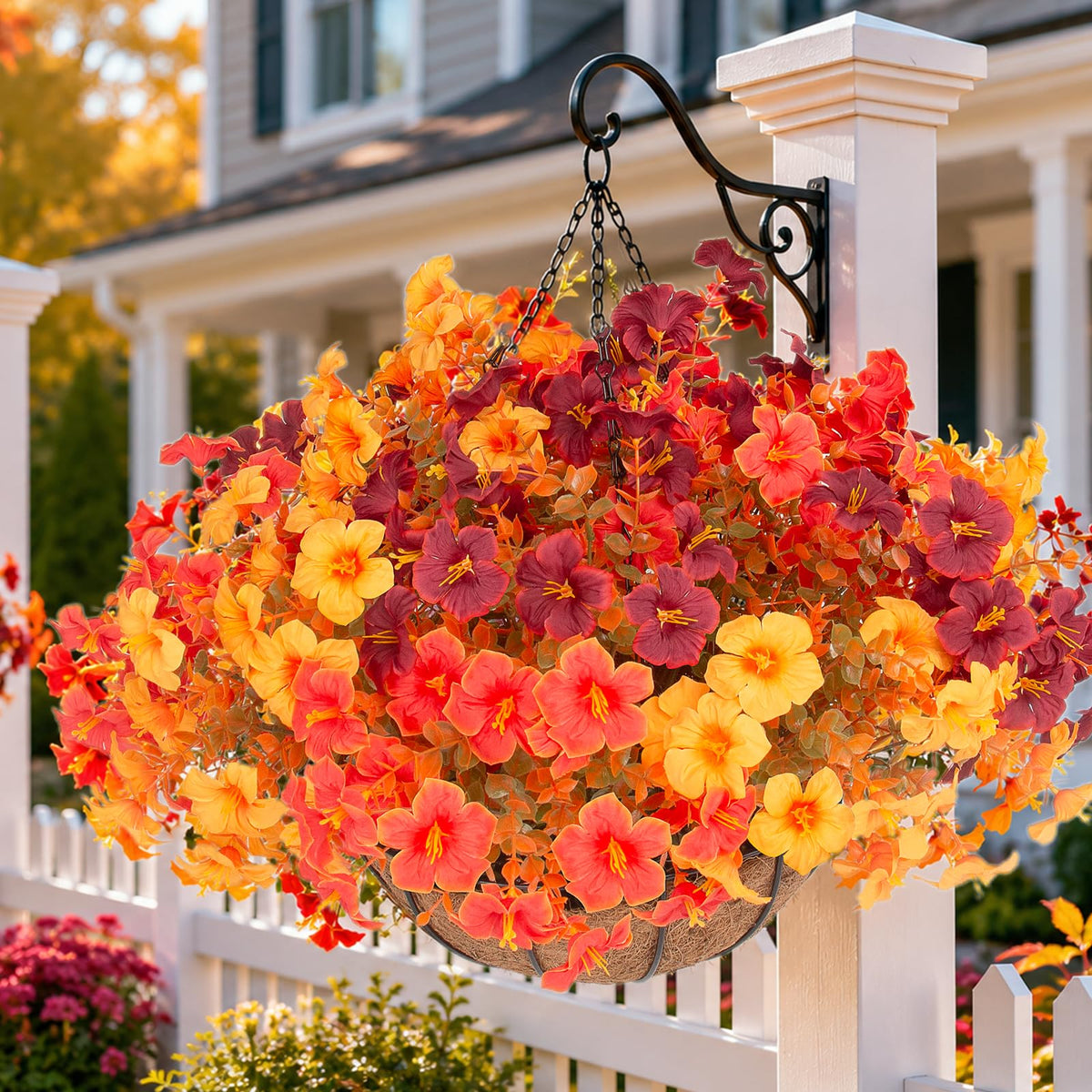 Daynight 2 Set Artificial Fall Hanging Basket with 24 Pcs Petunias Outdoor