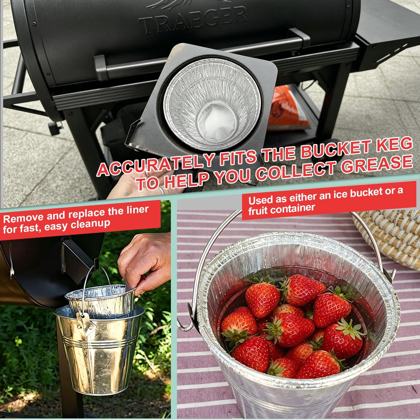WEBROIL 30 Packs BAC608 Grease Bucket Liner for Traeger Timberline and Timberline XL Pellet Grills, Traeger Lronwood, Lronwood XL Disposable Grill Liner, Traeger Flatrock Accessories Drip Tray Liners