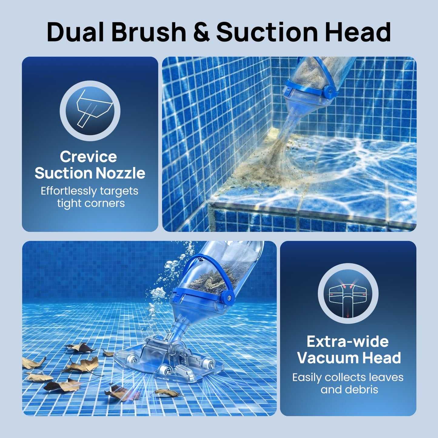 Handheld Pool Vacuum for Above Ground & Inground Pools, Consciot Cordless Rechargeable Pool Cleaner with 1110 GPH Suction, Telescopic Pole up to 87.5", 1H Runtime, See-Through Head for Spas & More