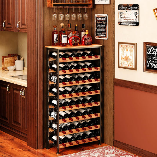 Sonyabecca 48 Bottle Wine Rack Freestanding Floor with Wood Top,8-Tier Wine Storage Shelf with Serving Station, Wine Holder for Kitchen, Bar, Dining Room, Home Bar Cabinet for Wine Bottles, No Wobble