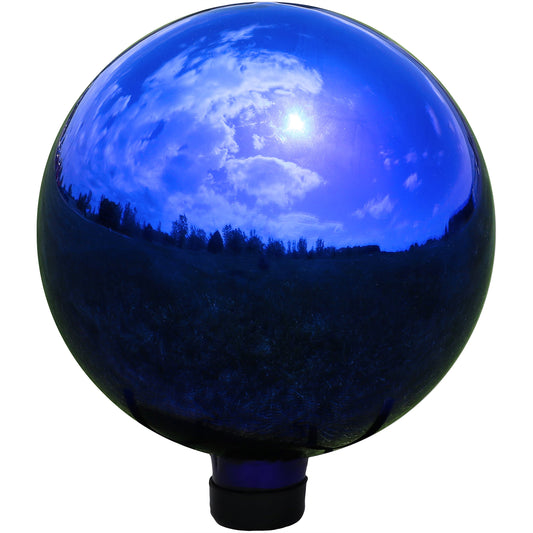 Sunnydaze 10-Inch Handblown Mirrored Glass Gazing Ball - Reflective Outdoor Garden Globe Sphere for Yard, Patio, Flower Bed, Walkway, and Landscape Decor - Blue Stainless Steel Finish