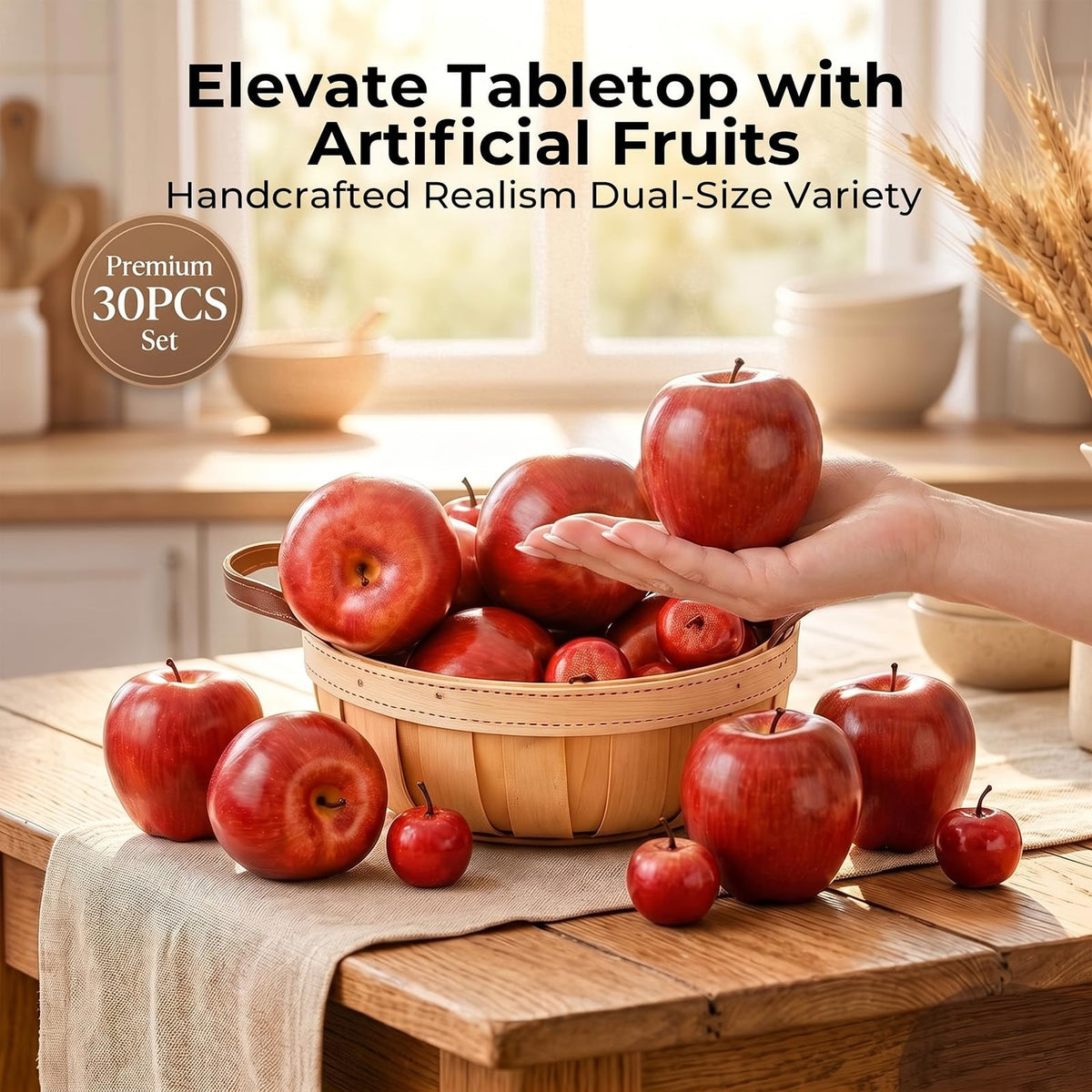 BigOtters 30 PCS Fake Apples, Fall Decor Lifelike Fake Fruits