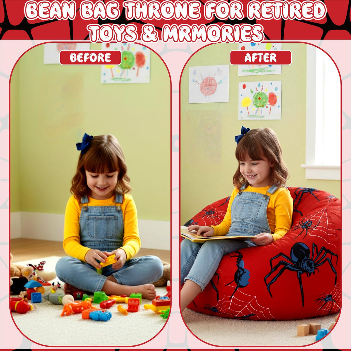 Boao Stuffed Animal Storage Bean Bag Cover (1, Spider, 27 Inches)