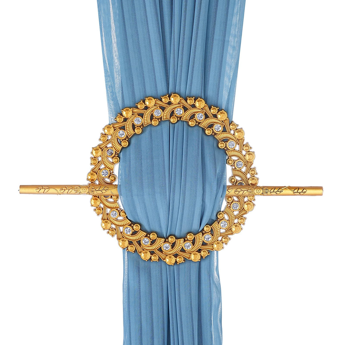 GFOZIOG Crystal Curtain Tiebacks, Gold Plastic Holdbacks with Mounting Rod, Decorative Design with 20 Crystals, 7.6x4.52 Inch, 2 Pack (Gold)