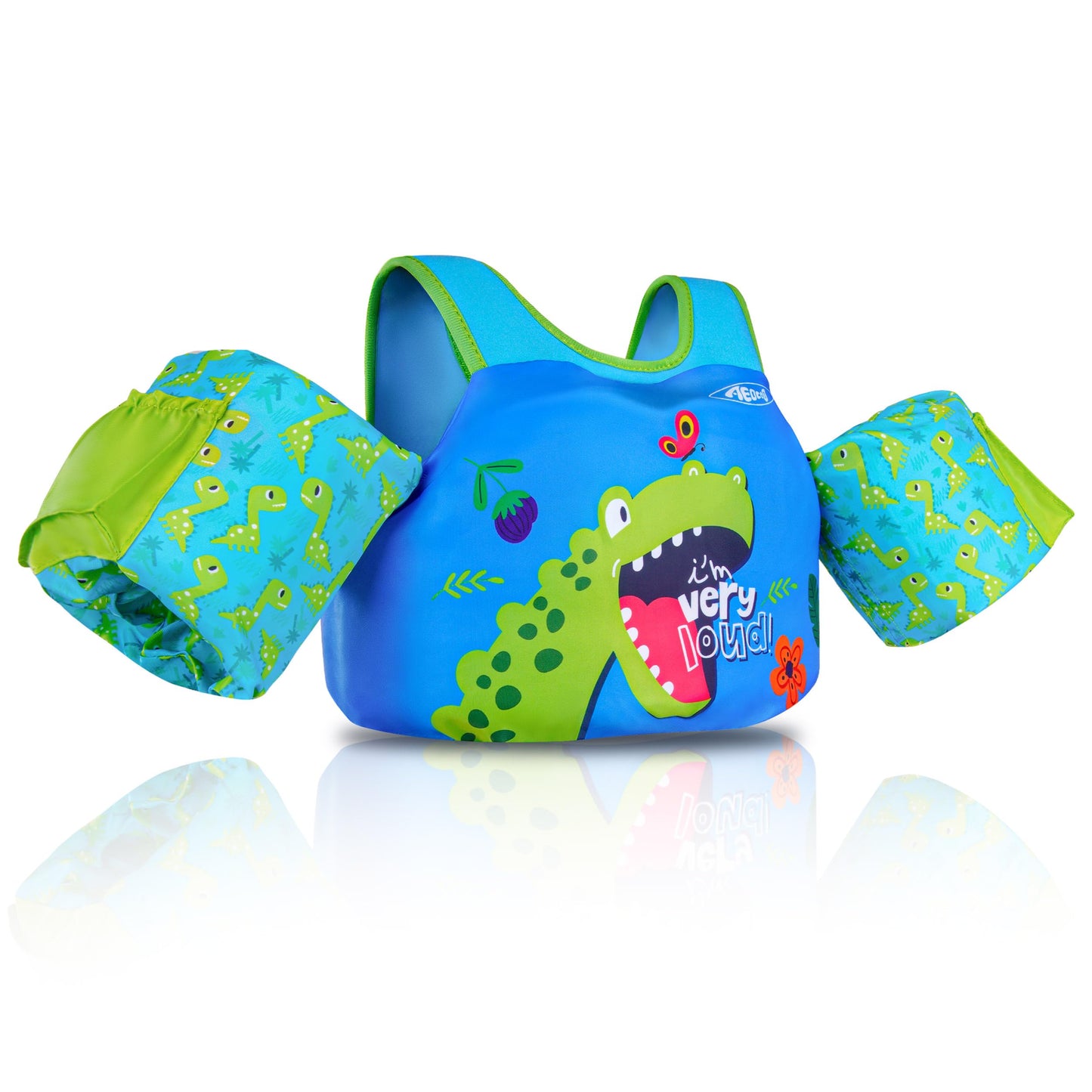 AEOCOO Puddle Float Jumper 20-30 Pounds, Toddler Swim Vest for 1-2-3 Years Old, Pool Floats with Swimming Arm Floaties Swim Jacket with Water Wings for Kids Swimmies, Boys, Girls, Niños, Dinosaur