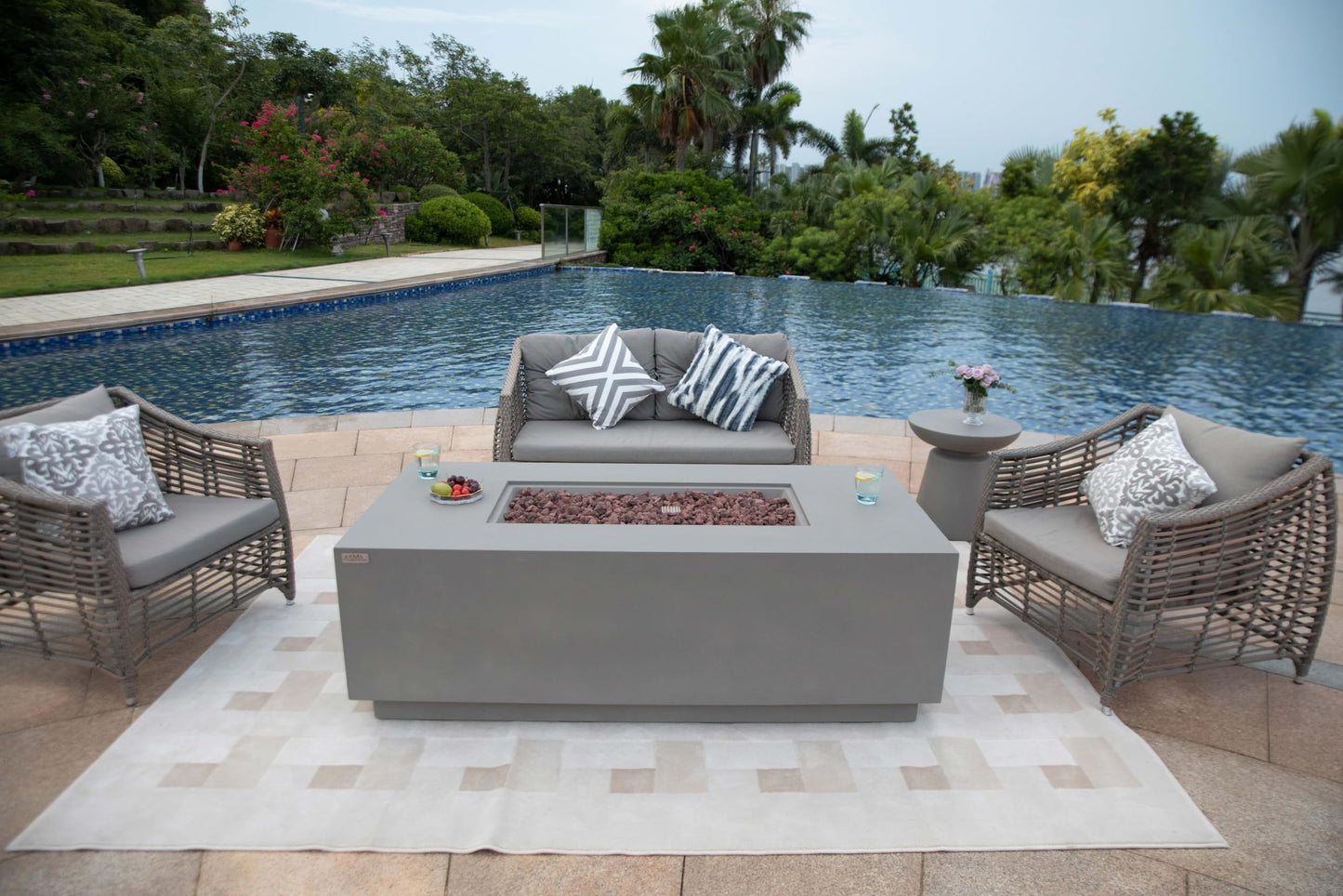 AMS 66" Rectangular Propane Fire Pit Table for Outdoor Patio (Light Gray)