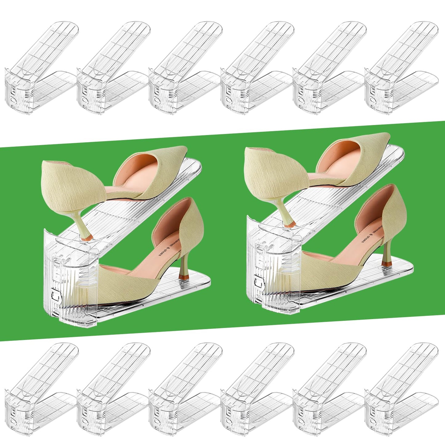KINNIPON Shoe Slots Organizer for Closet,12 Pack 3 Levels Adjustable Shoe Holder Space Save Shoe Rack Stacker Organizer for Closet Organizador de Zapatos