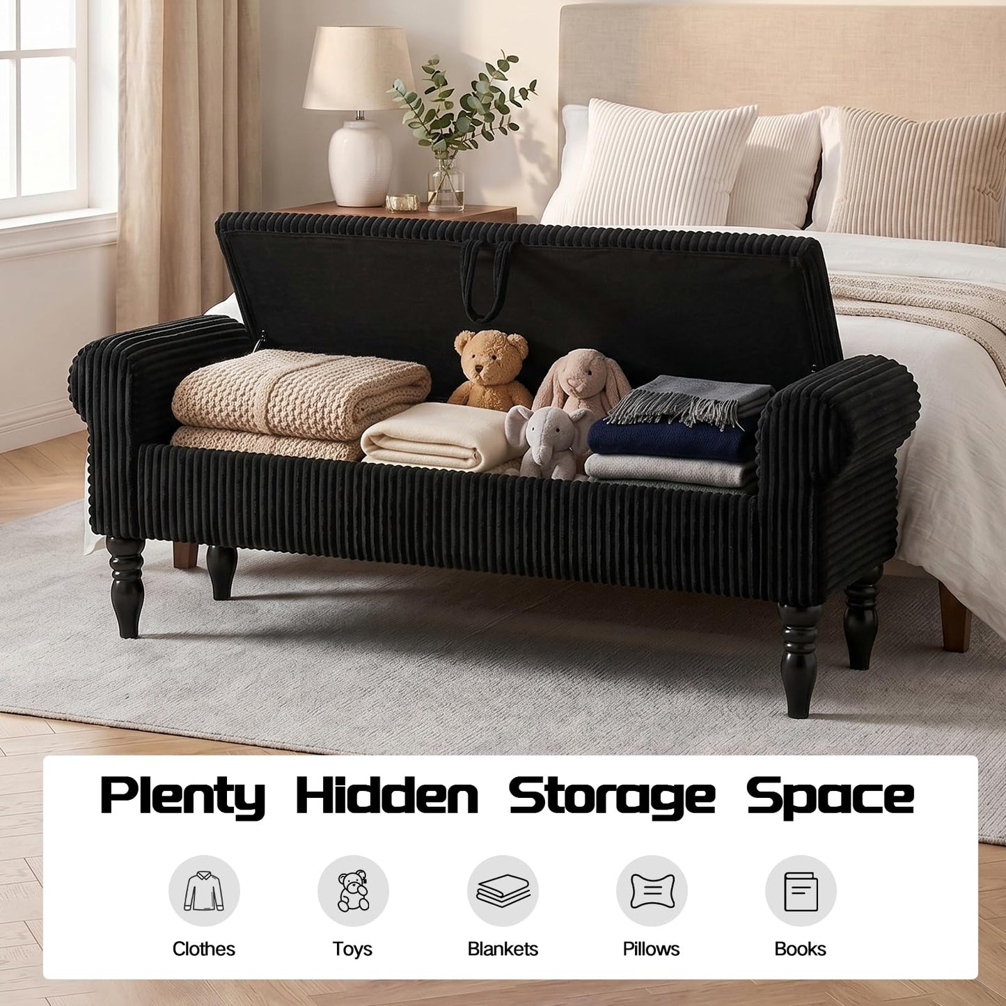 ATOMSPACE 60" Storage Bench for Bedroom,End of Bed Bench with Storage
