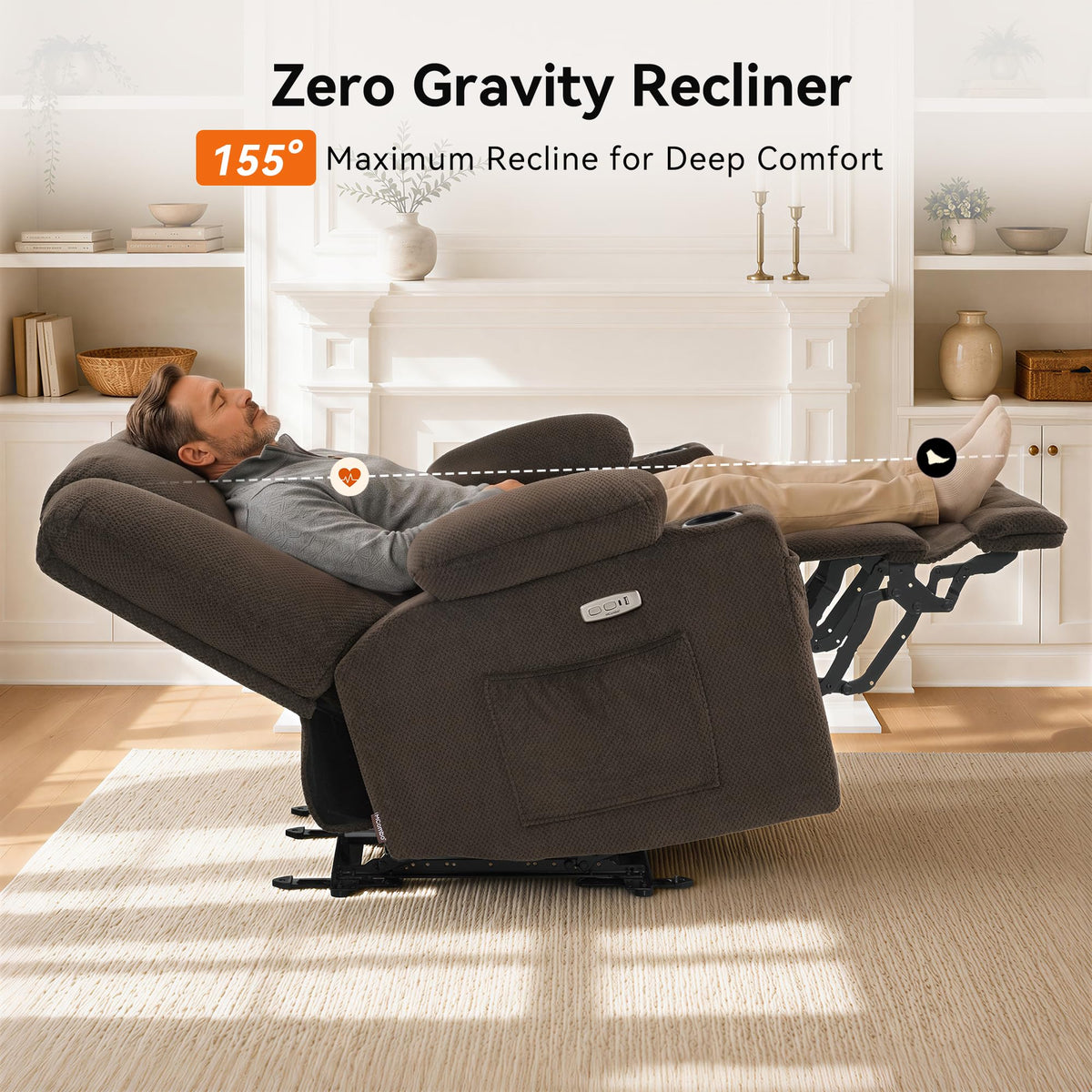 MCombo 57 in Power Reclining Loveseat with Massage and Heat 6034M1 (Brown)