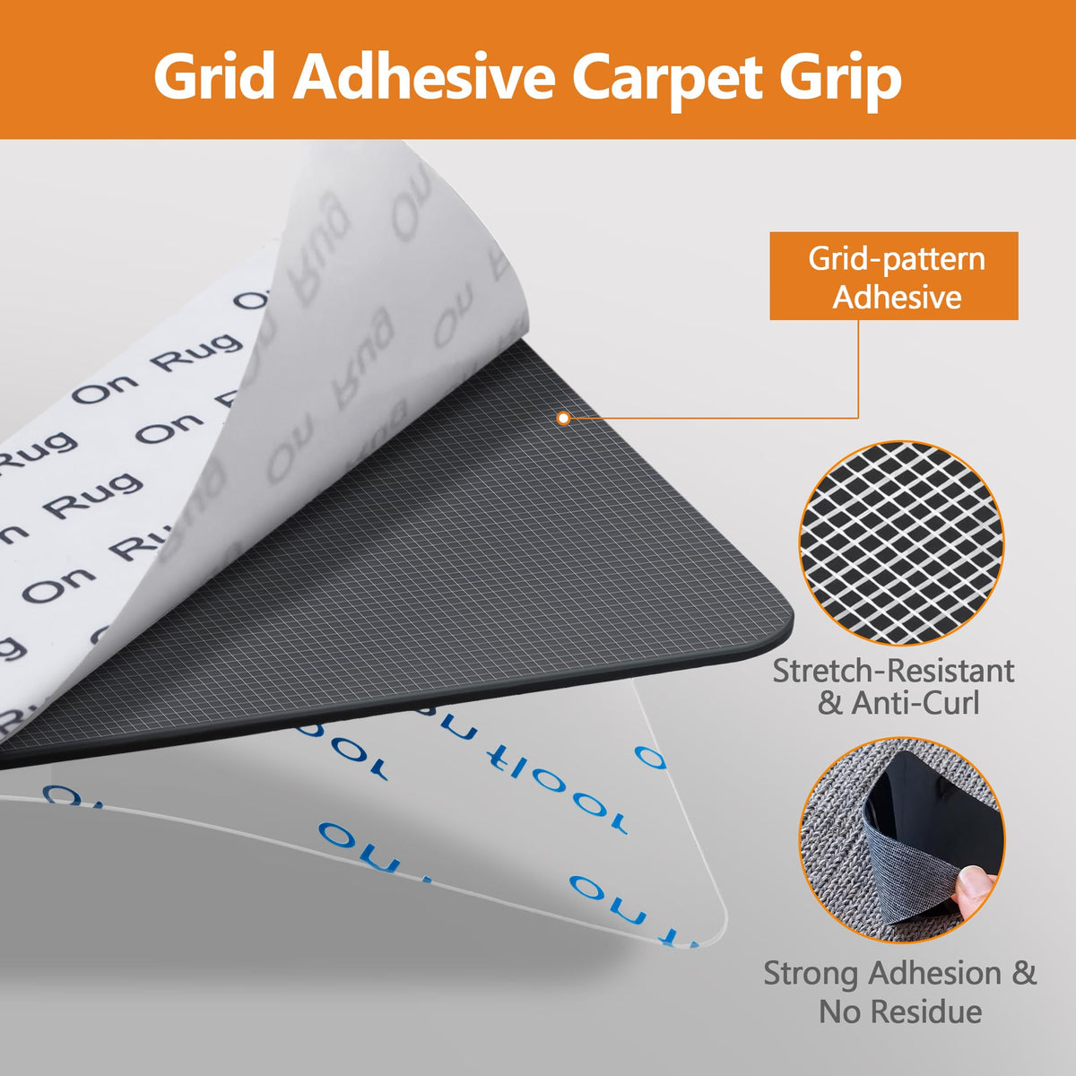 Tiergrade 16 Pcs Rug Tape,Anti Slip Rug Pads Grippers for Hardwood Floors and Tiles,with Strong Adhesive Grid Backing-No Residue,Reusable Carpet Tape, Double-Sided Adhesive Rug Stickers