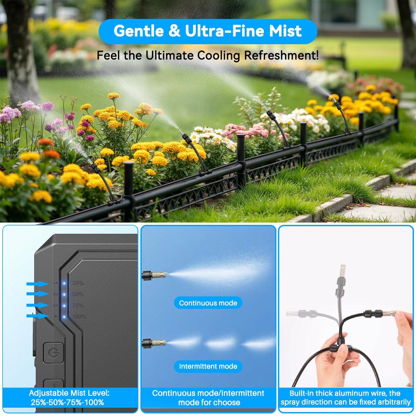 Ausic Portable Misting Systems, Outdoor Water Cooling Misters Set with 6000mAh Water Pump, 20L Bucket, 26FT (8M) Hose, 10*Clips/Ties for Sports/Patio/Umbrella/Pasture/Greenhouse/Canopy/Camping