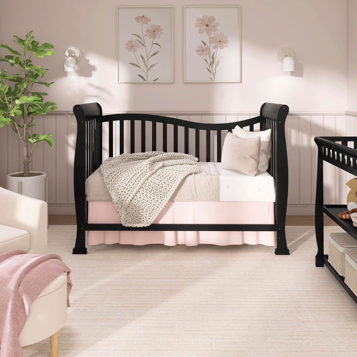 Dream On Me Violet 7-in-1 Crib to Full Size Bed, GREENGUARD Gold, Black