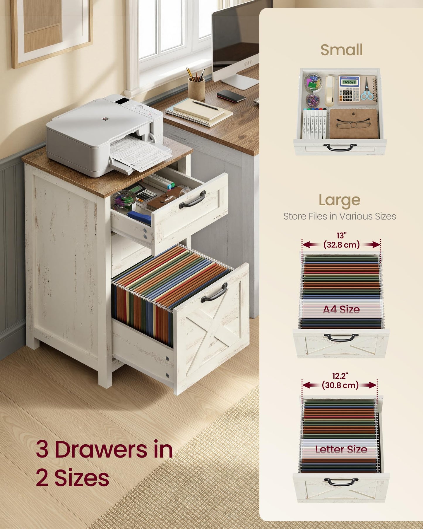 VASAGLE File Cabinet, 3-Drawer Filing Cabinet for Home Office