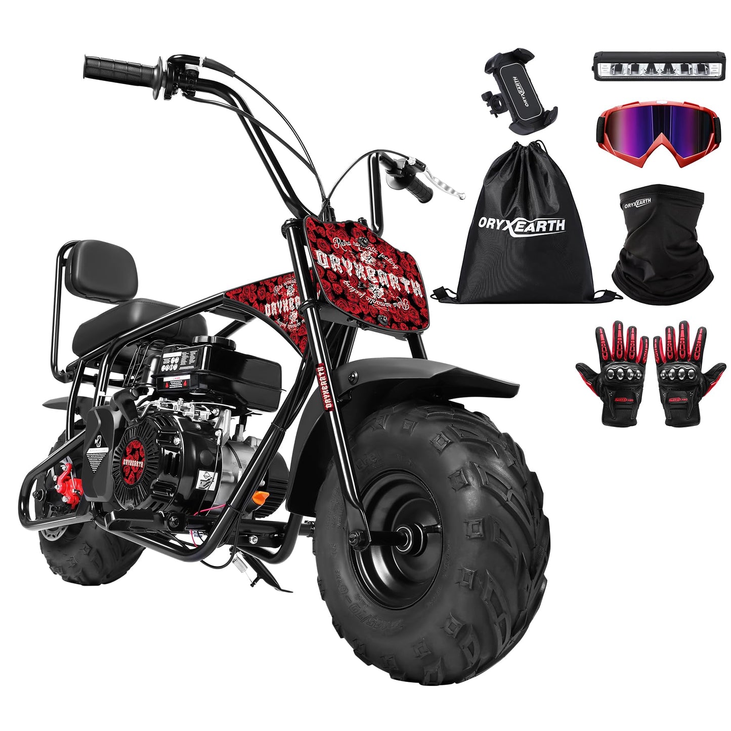 Oryxearth 99CC 4-Stroke Mini Bike, Gas Powered Bike W/EPA Approved Engine Mini Dirt Bike with Off-Road Tire for Kids, Speed Up 28 Mph, W/LED Headlight, Goggles, Gloves & Neck Gaiter