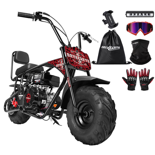 Oryxearth 99CC 4-Stroke Mini Bike, Gas Powered Bike W/EPA Approved Engine Mini Dirt Bike with Off-Road Tire for Kids, Speed Up 28 Mph, W/LED Headlight, Goggles, Gloves & Neck Gaiter