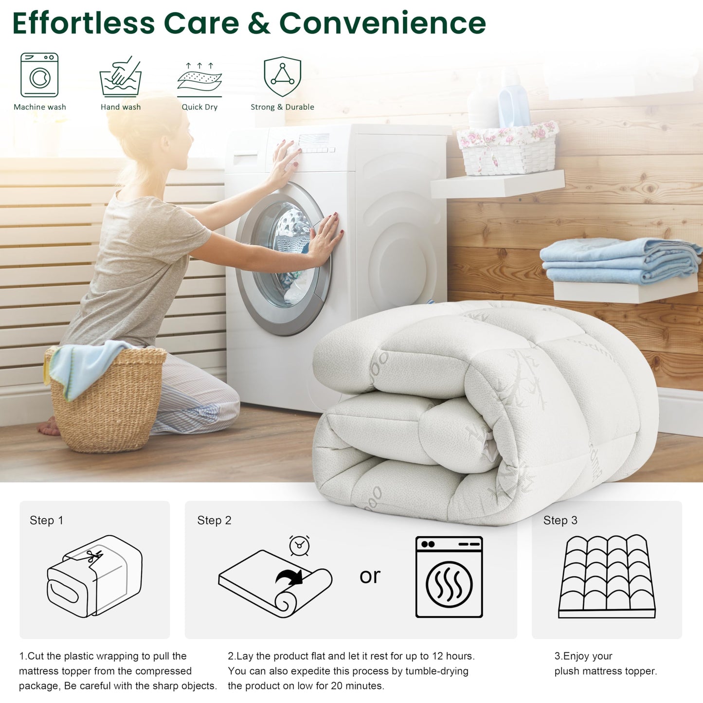 Love's cabin Twin Mattress Topper Viscose Derived from Bamboo, Thick Pillow Top Mattress Pad with Stretchable Pockets for 8"-20" Mattress, Soft Breathable Cooling Mattress Topper for Hot Sleepers