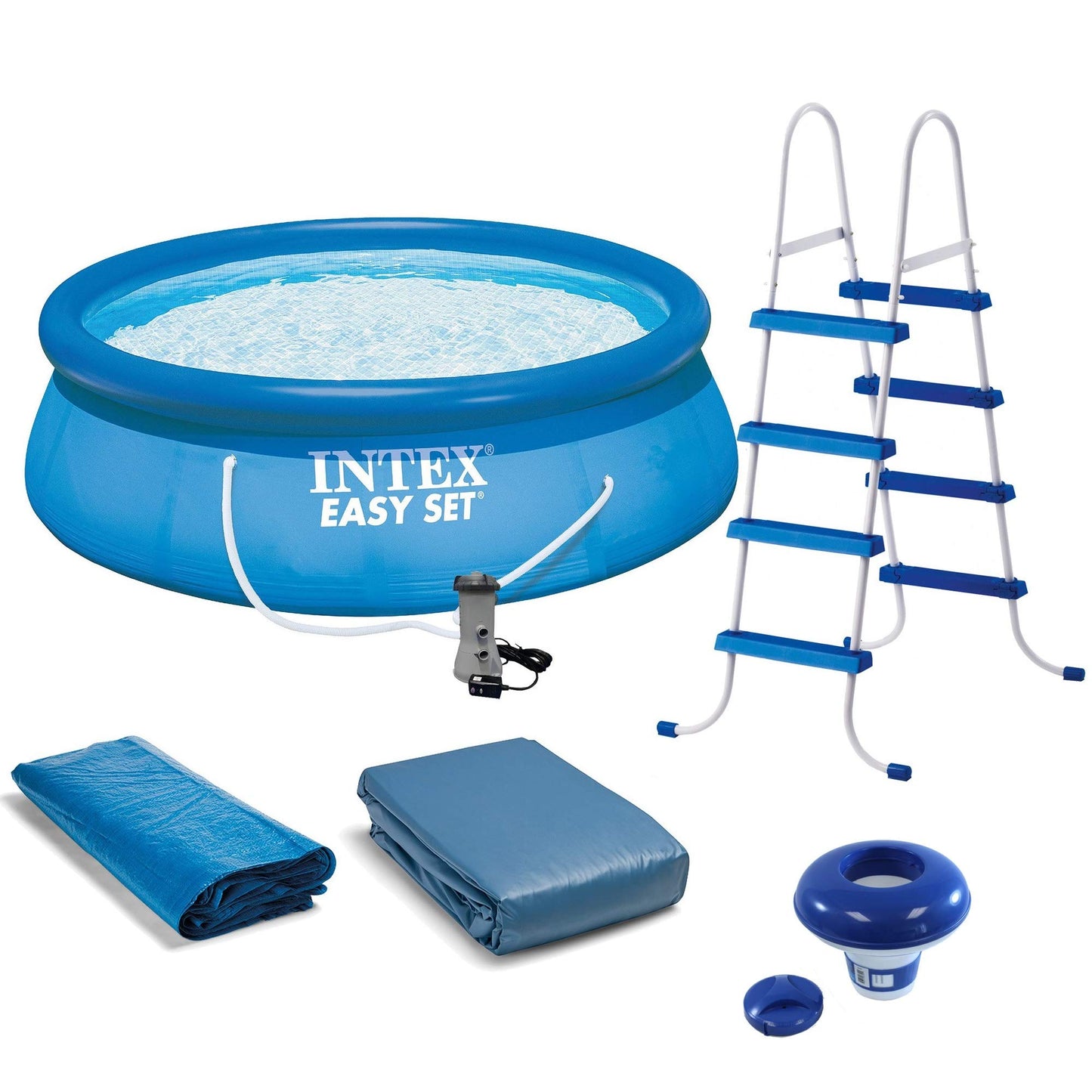 INTEX Easy Set Inflatable Swimming Pool Set: 15ft x 48in – with 1000 GPH Cartridge Filter Pump and Hydrotools Chlorine Dispenser – Easy Assembly