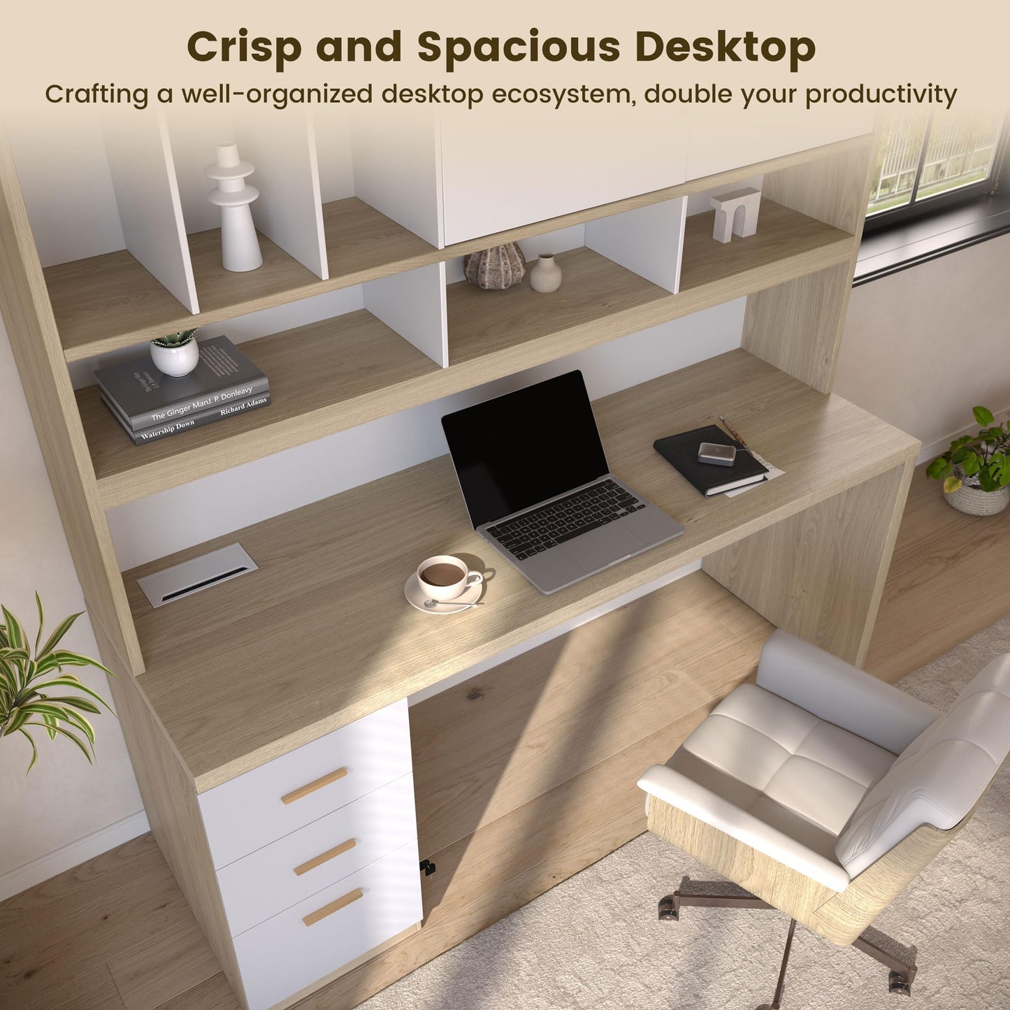 ModernMate 72.8" Computer Desk with Hutch and Drawers