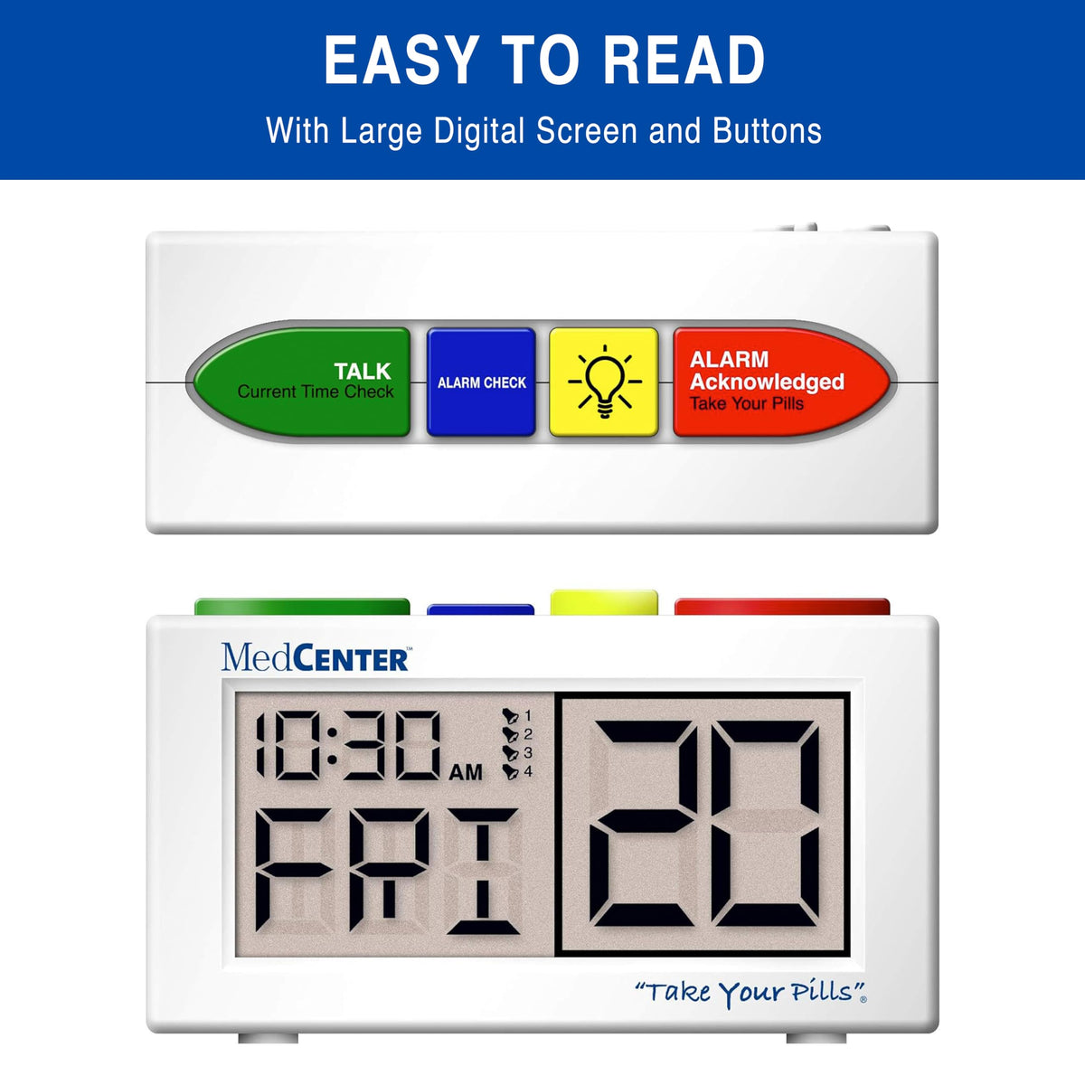 MEDCENTER Digital Talking Medication Alarm Clock for Seniors