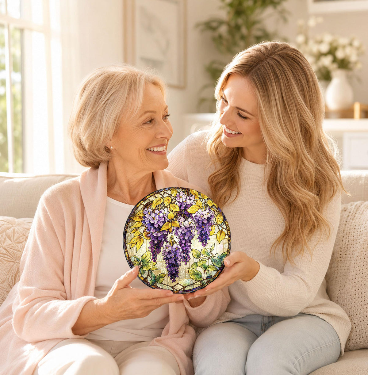 Wisteria Flower Stained Glass Window Hanging