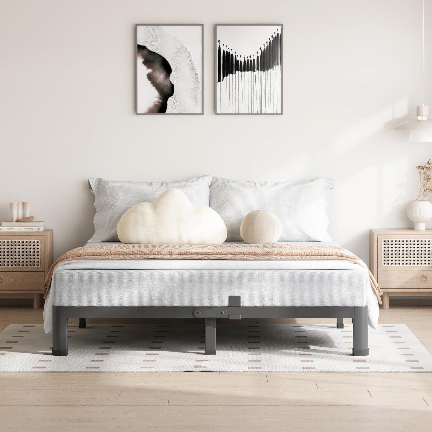 VIPSHOW 4 Inch Full Size Bed Frame, 3500Lbs Heavy Duty Metal Platform with Round Corner Legs Mattress Slide Stopper, Steel Slat Support No Box Spring Needed, Noise Free, Non-Slip, Easy Assembly