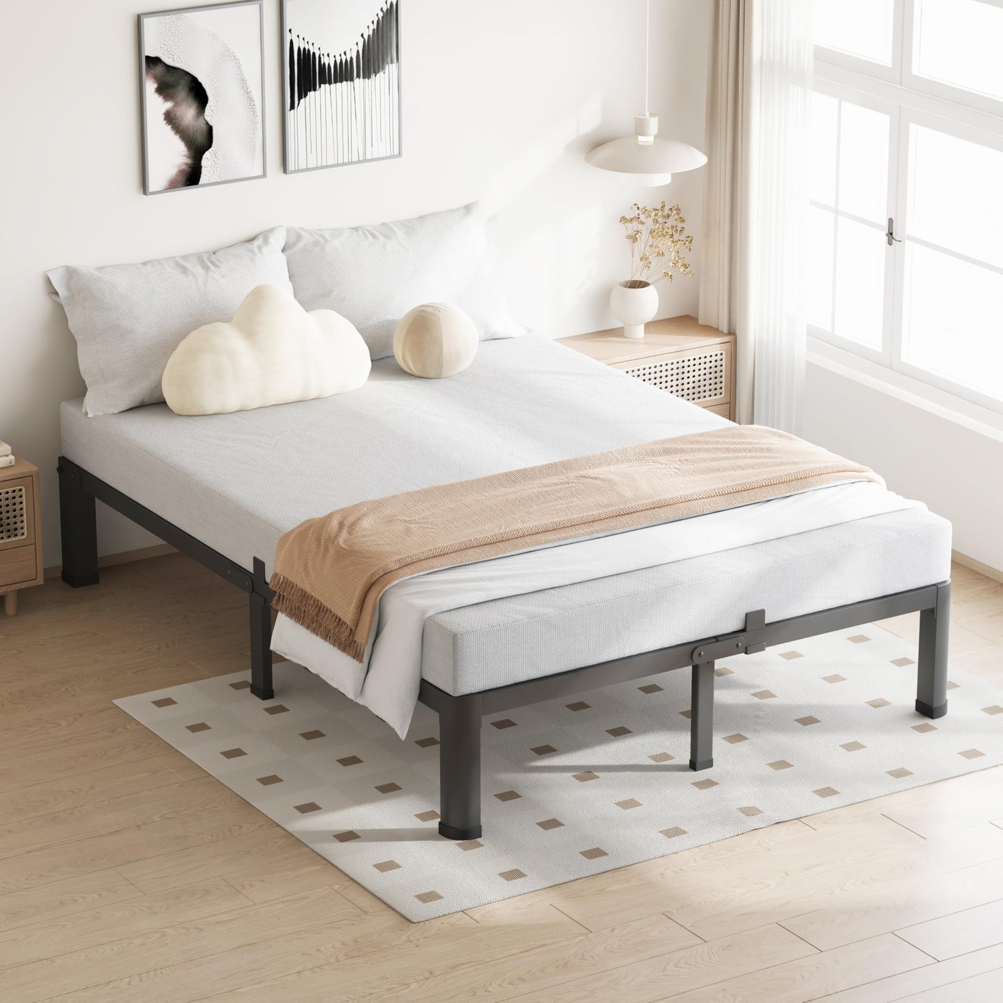 VIPSHOW 7 Inch King Size Bed Frame, 3500Lbs Heavy Duty Metal Platform with Round Corner Legs Mattress Slide Stopper, Steel Slat Support No Box Spring Needed, Noise Free, Non-Slip, Easy Assembly