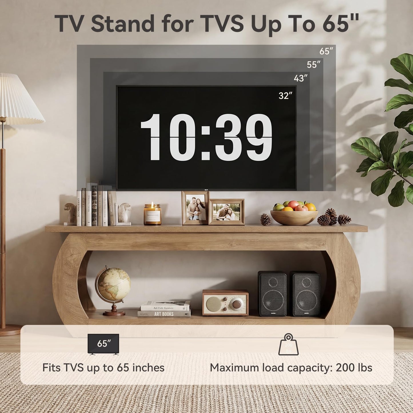 LITTLE TREE TV Stand for 65 Inch, Wooden Entertainment Center with Storage