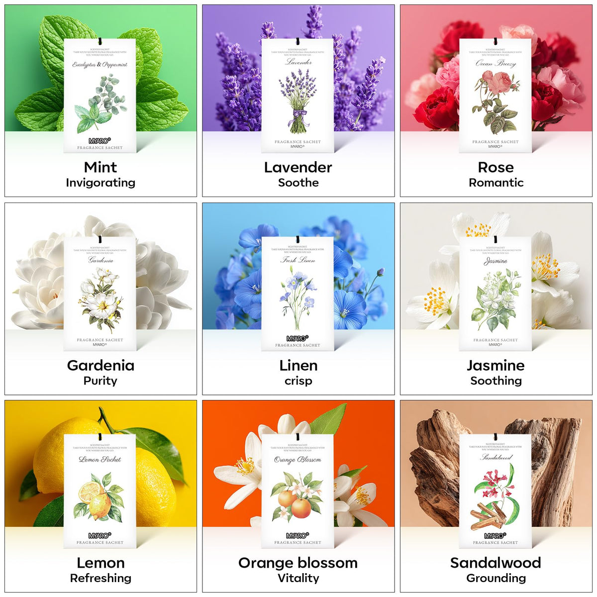MYARO 12 Pack Fresh Linen Scented Sachets, Closet Deodorizer Car Freshener