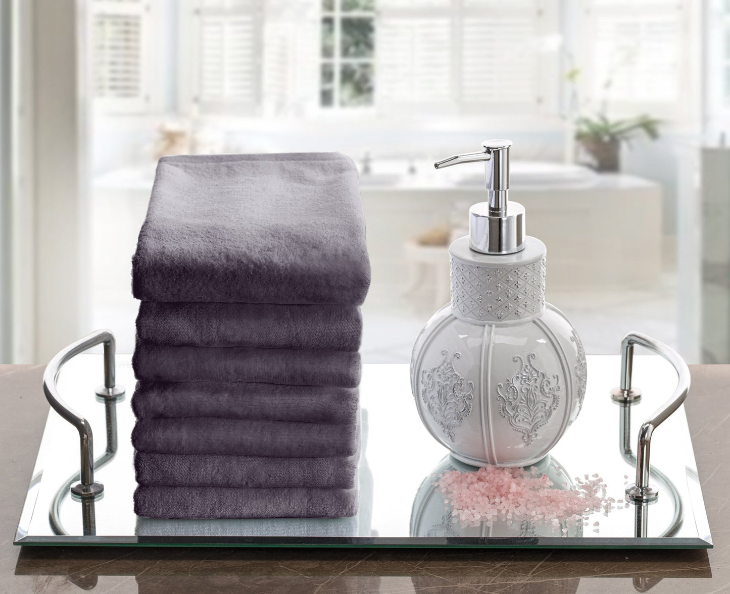Creative Scents Cotton Fingertip Towels Set - 4 Pack - 11 x 18 Inches Decorative Small Extra-Absorbent and Soft Terry Towel for Bathroom - Powder Room, Guest and Housewarming Gift (Grey)