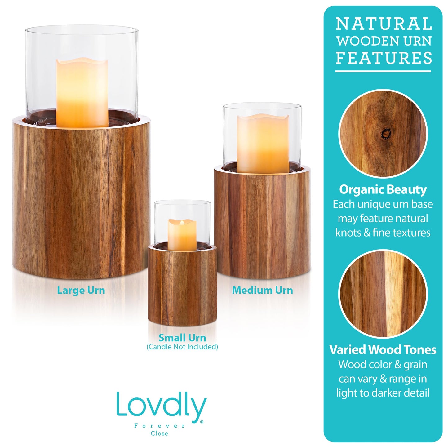 Lovdly Cremation Urn for Human Ashes | Keepsake Urns for Cremation Ashes | Decorative Urn Made from Premium Wooden Base with Glass Top & Flameless LED… (Wood, Medium Acacia)