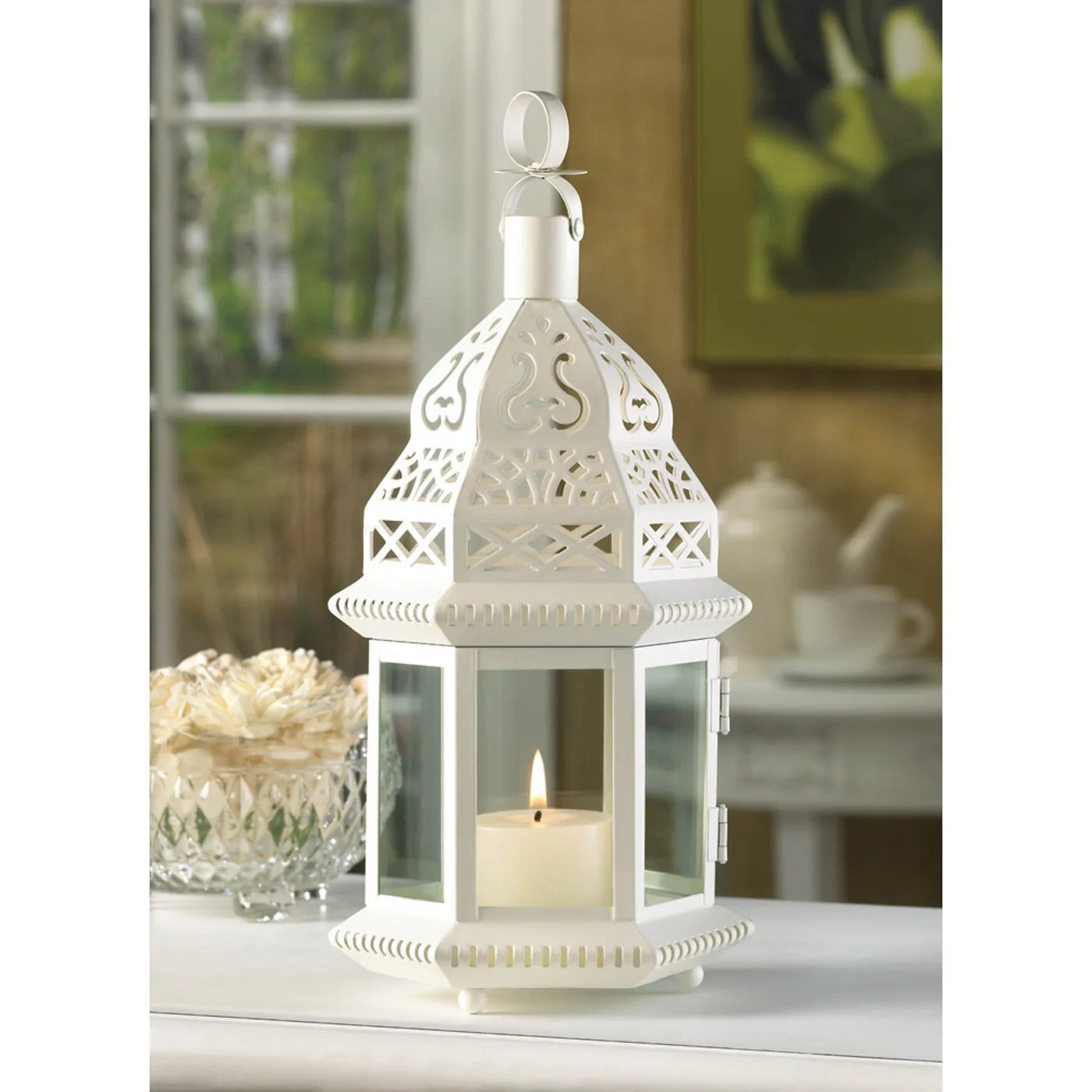 White Moroccan Candle Lantern