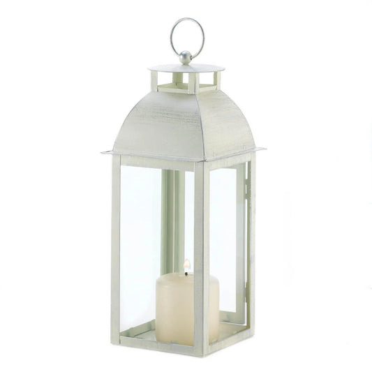 DISTRESSED IVORY CANDLE LANTERN