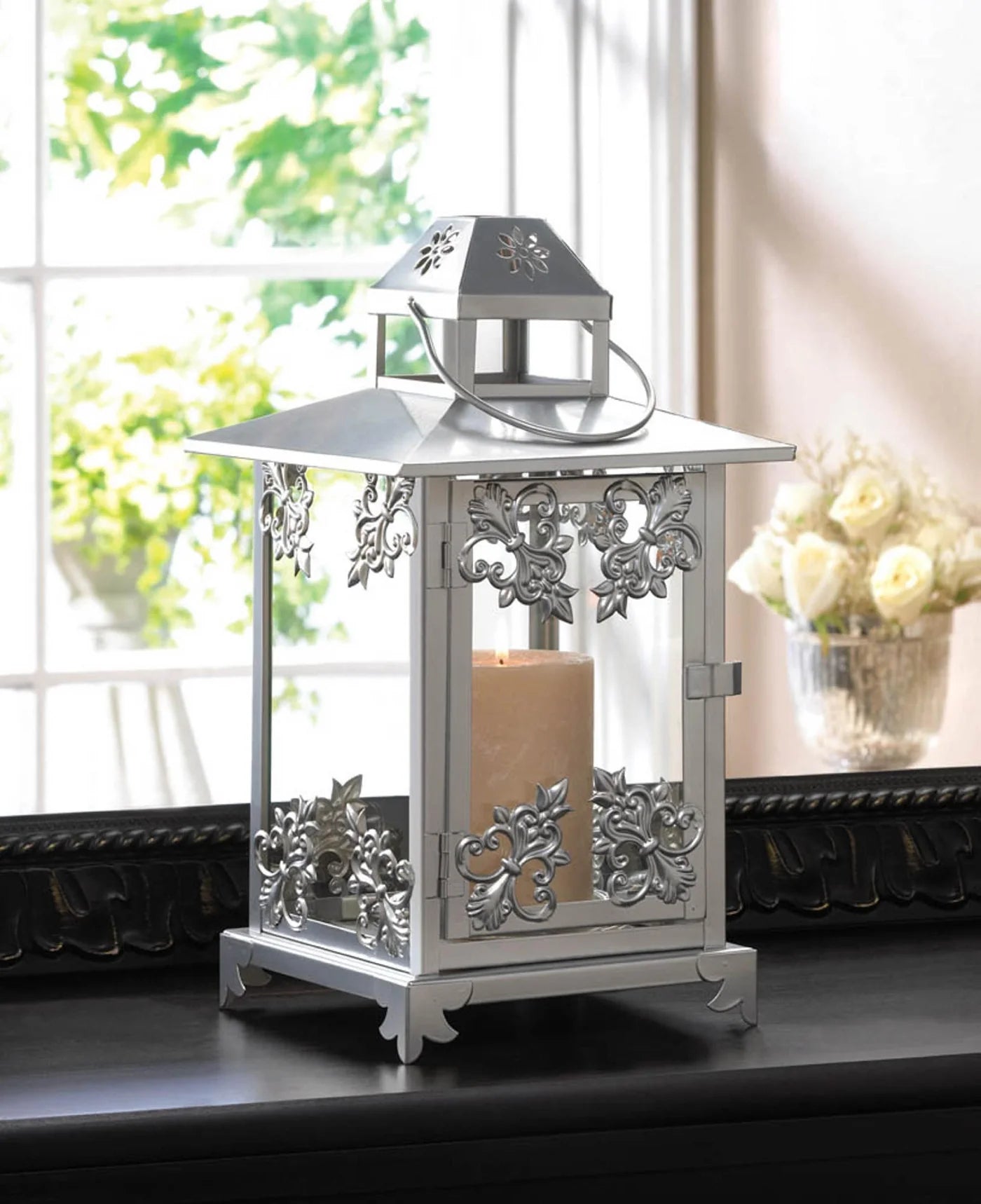 SILVER SCROLLWORK CANDLE LANTERN