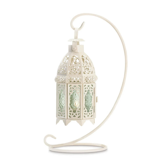 WHITE FANCY CANDLE LANTERN WITH STAND