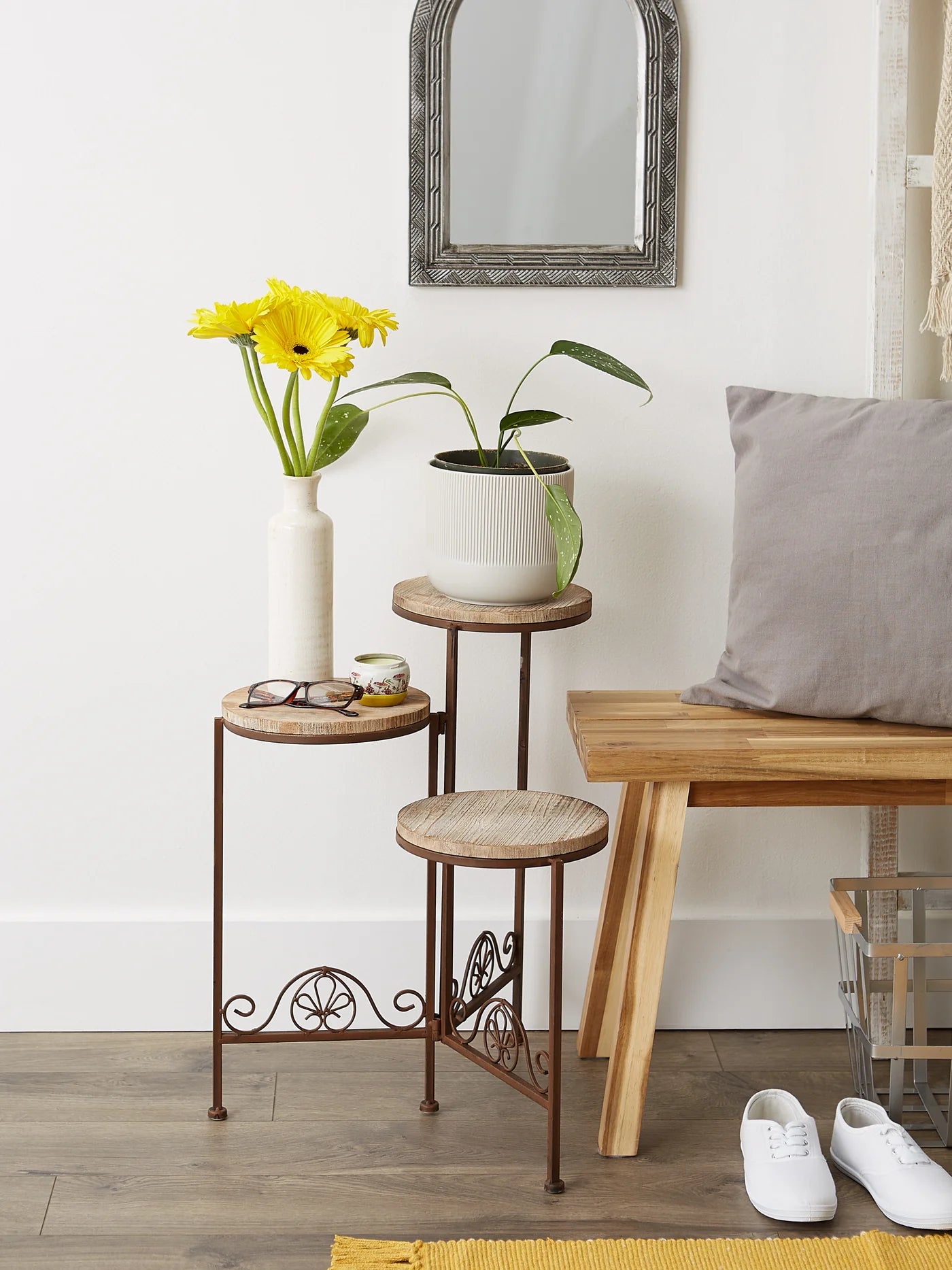 RUSTIC TRIPLE PLANTER STAND