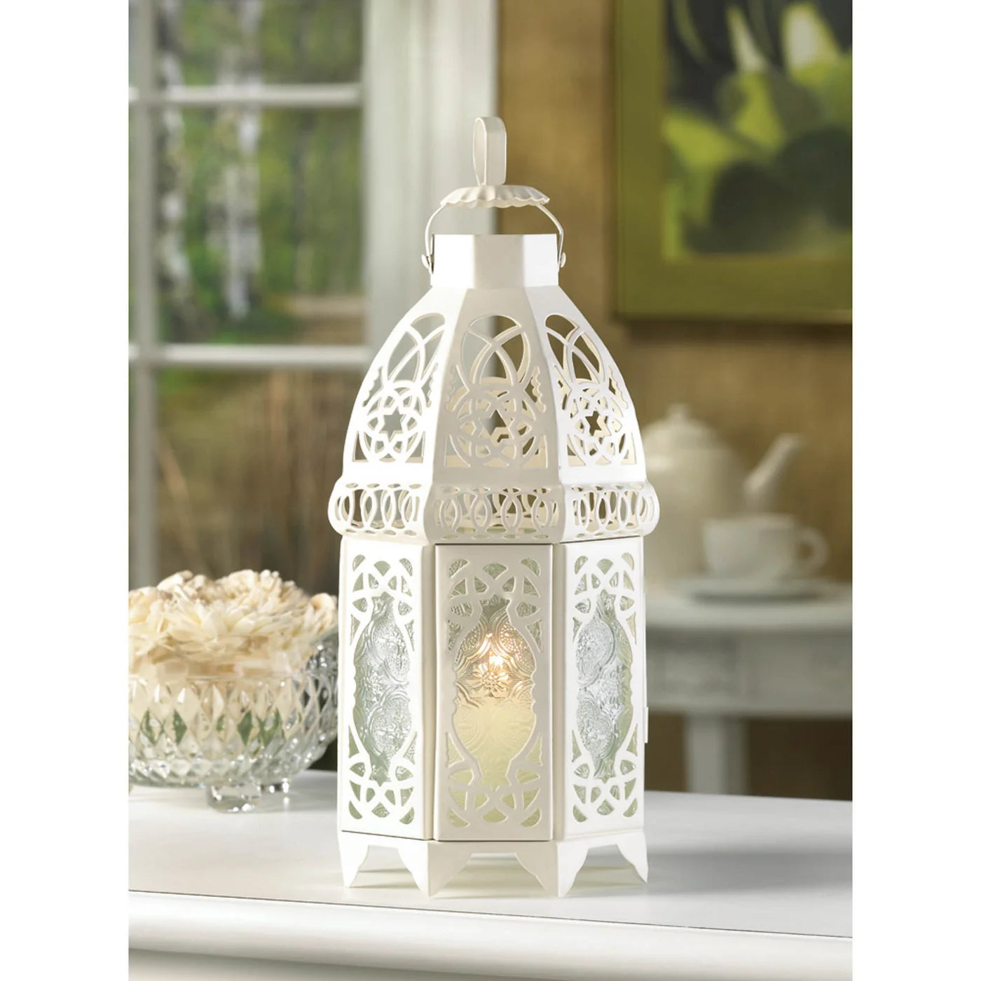 White Lattice Candle Lantern