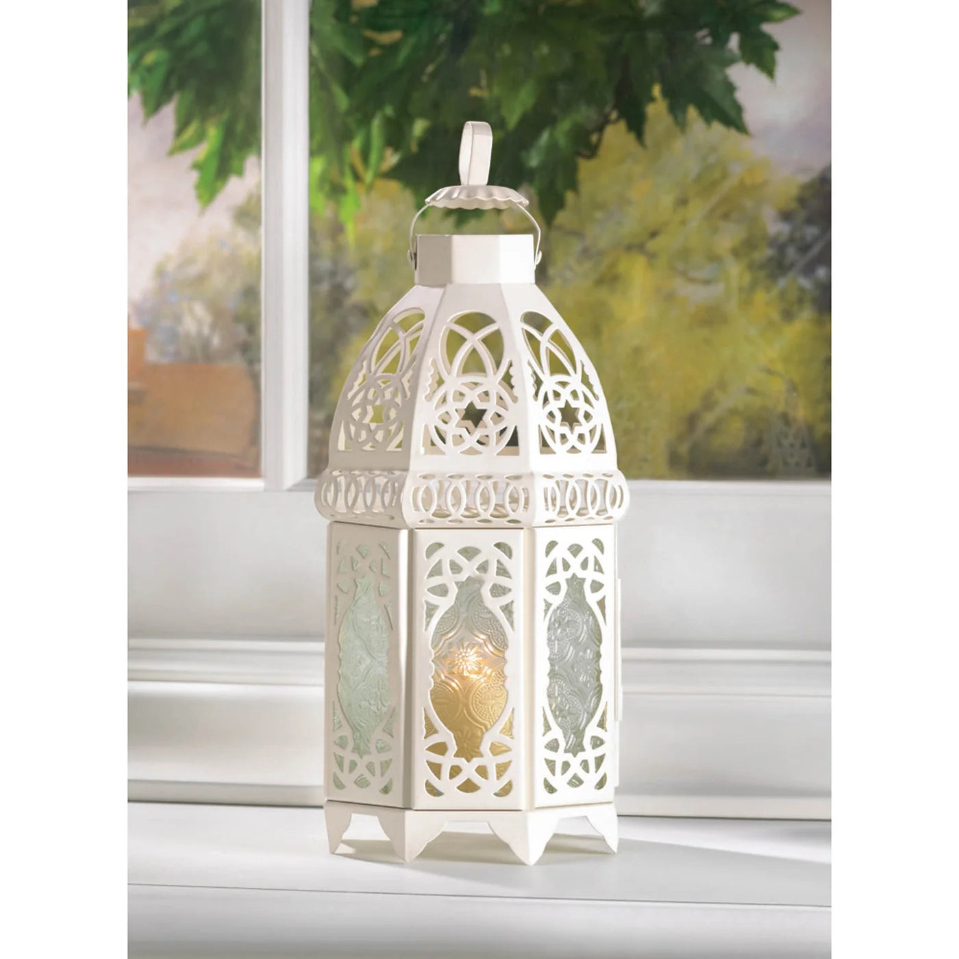 White Lattice Candle Lantern