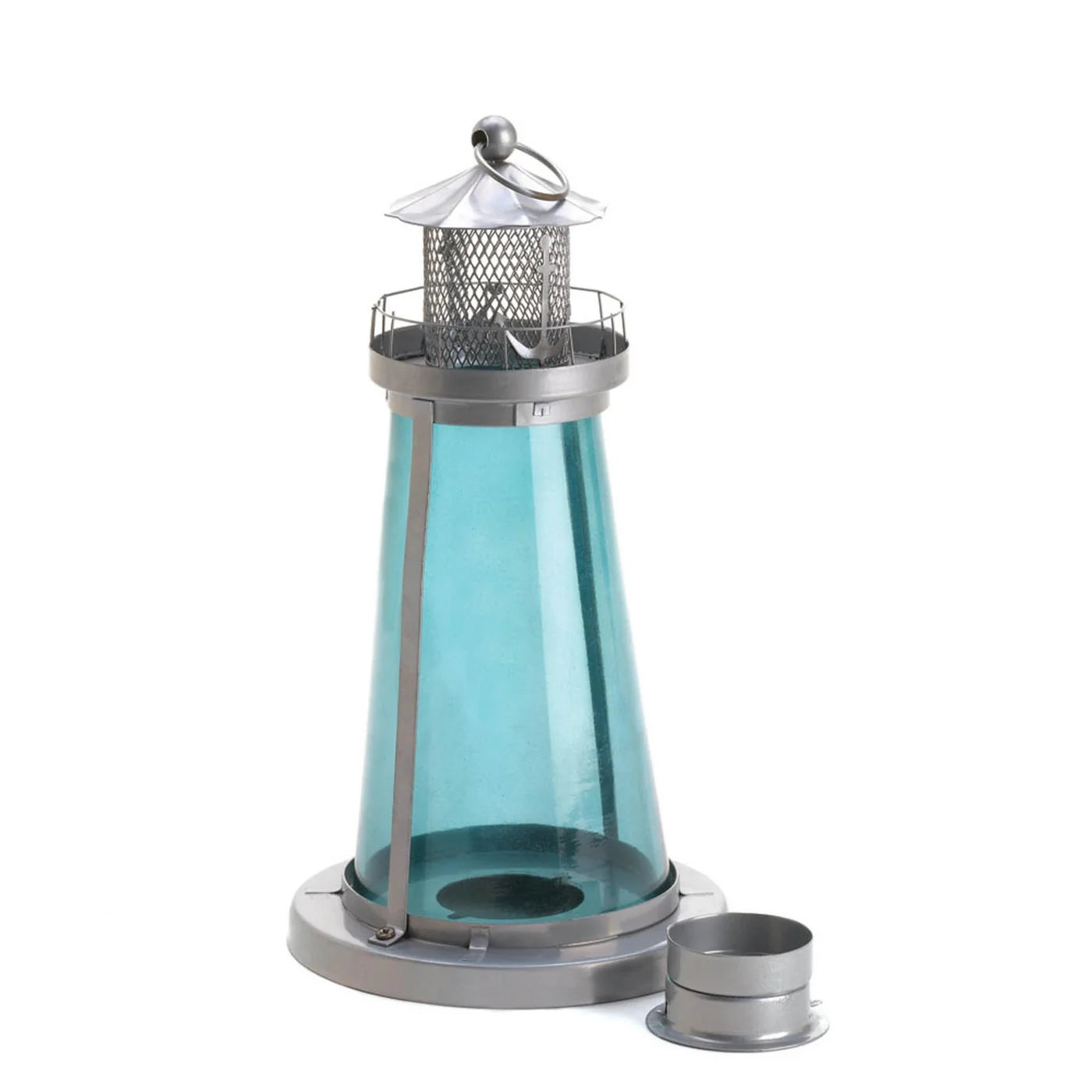 Blue Glass Watch Tower Candle Lantern