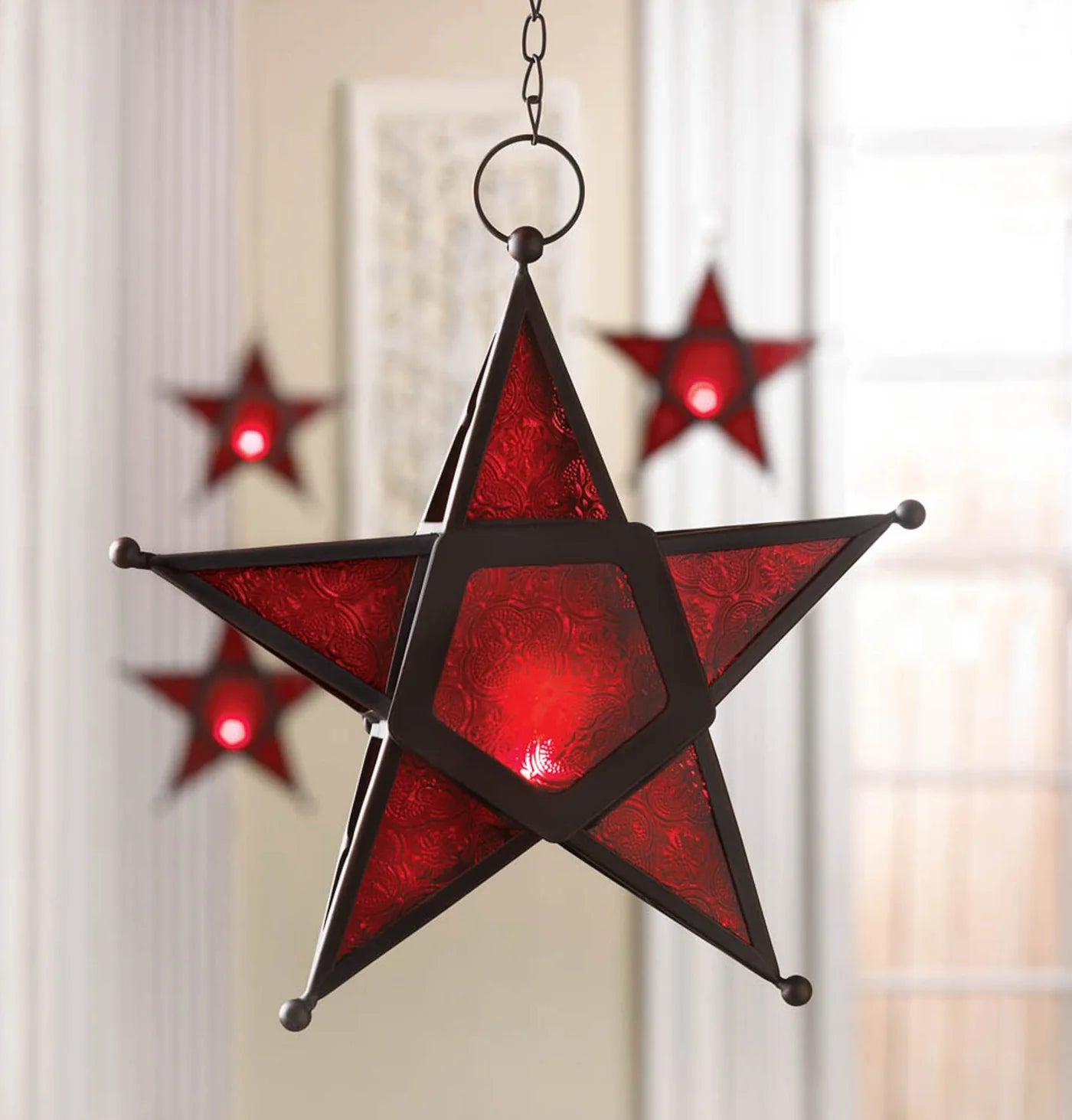 RED GLASS STAR LANTERN