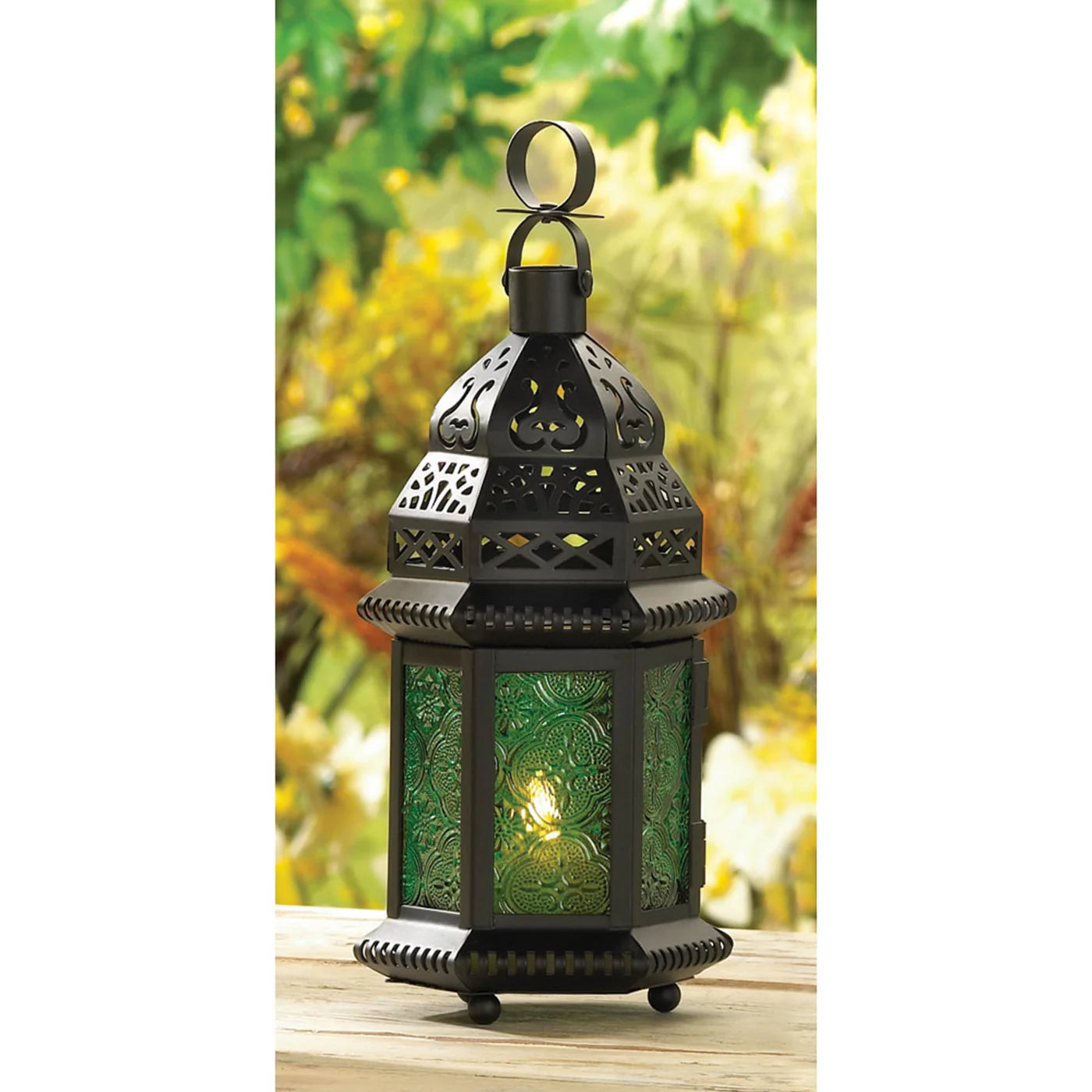 GREEN GLASS MOROCCAN LANTERN