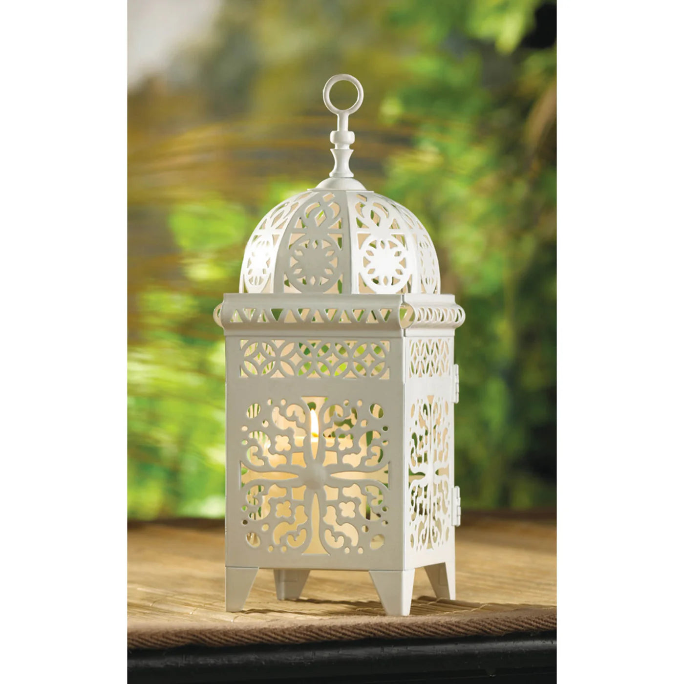 WHITE SCROLLWORK CANDLE LANTERN