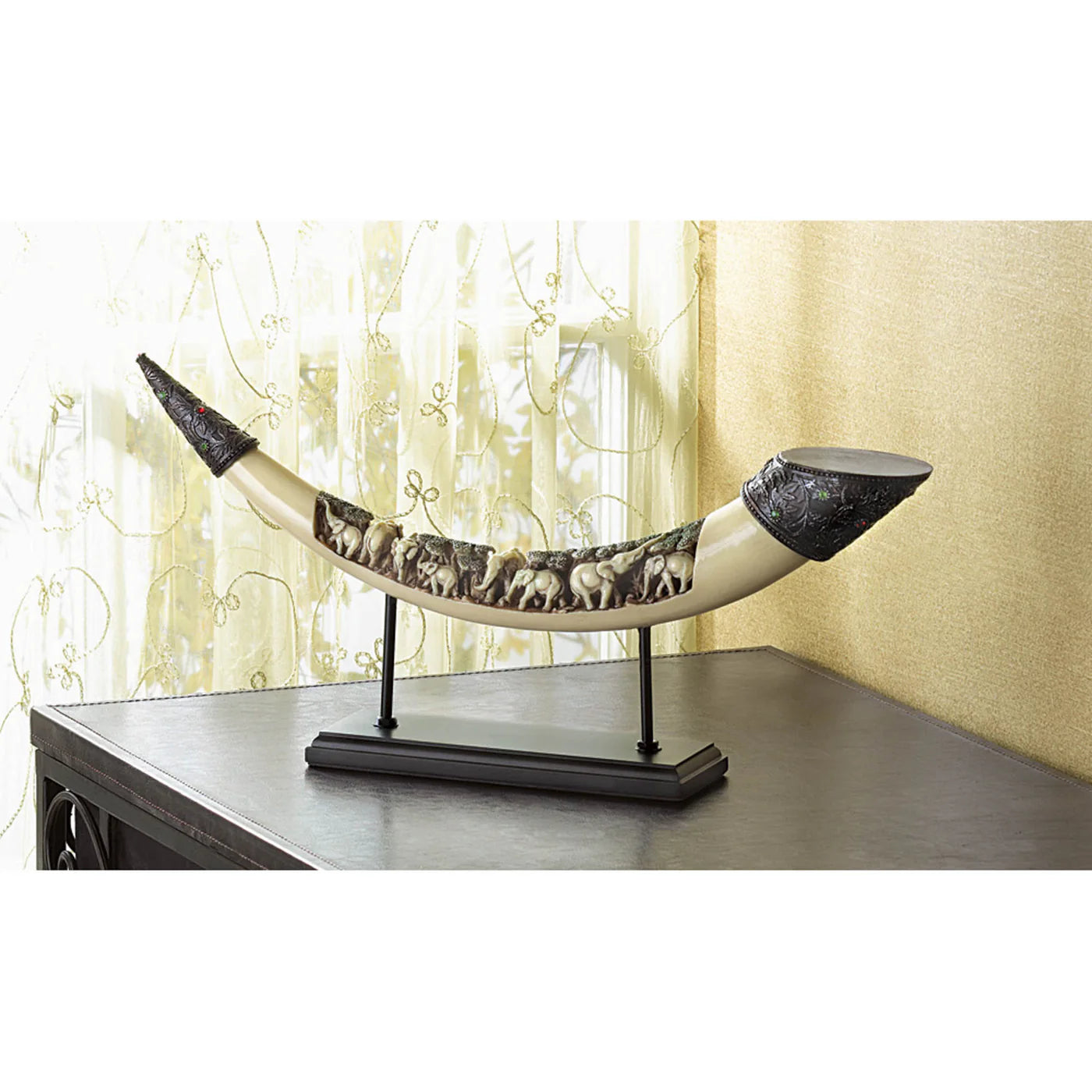 LUCKY ELEPHANTS TUSK SCULPTURE