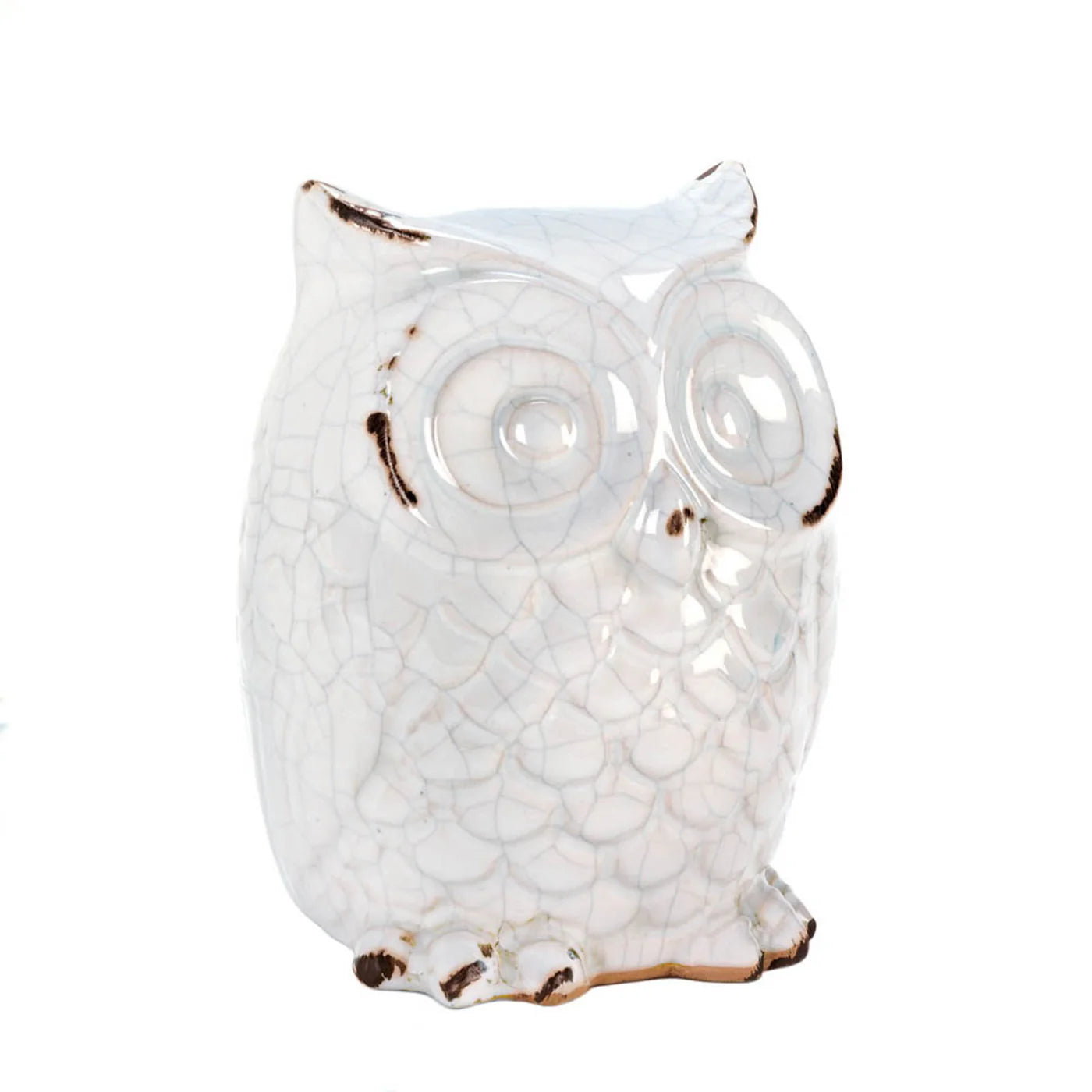 DISTRESSED WHITE OWL FIGURINE