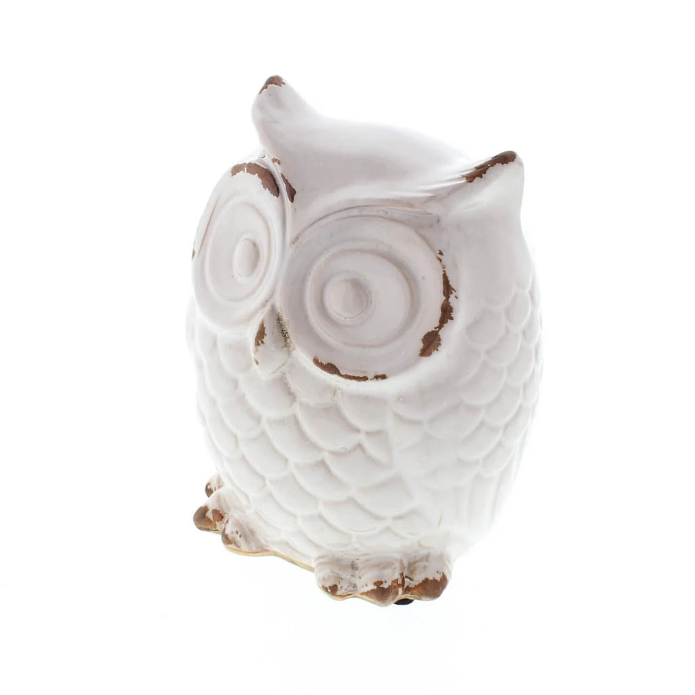 DISTRESSED WHITE OWL FIGURINE