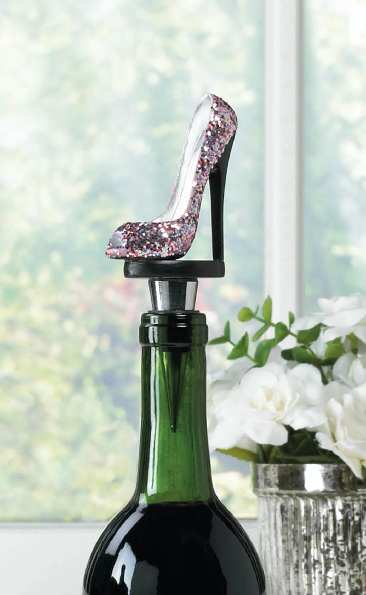 GLITTER SHOE WINE BOTTLE STOPPER