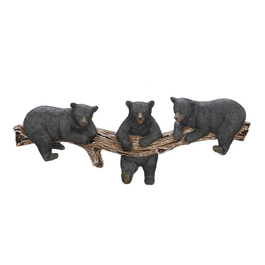 BLACK BEAR TRIO HOOKS WALL PLAQUE