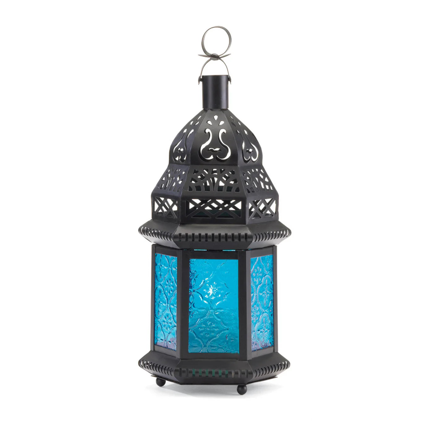 BLUE GLASS MOROCCAN STYLE LANTERN