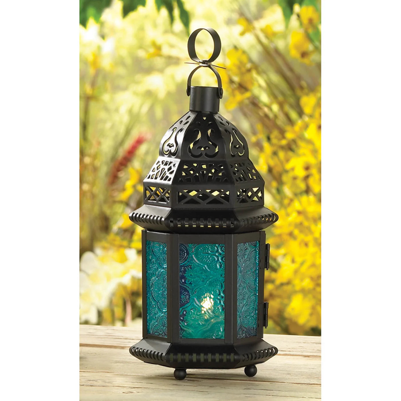 BLUE GLASS MOROCCAN STYLE LANTERN